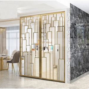 LL322 Luxury Villa Decoration Stainless Steel Art <b>Screen</b> Partition Gold Glass Panel Fixed Room Divider for Hallway <b>Wall</b> Decor - Product Image 3
