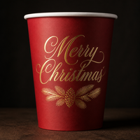 Gobelet en papier simple paroi pour Noël, imprimé personnalisé motif couronne, en papier kraft robuste, jetable, 16 oz, pour vin chaud, vente en gros, directement de l'usine