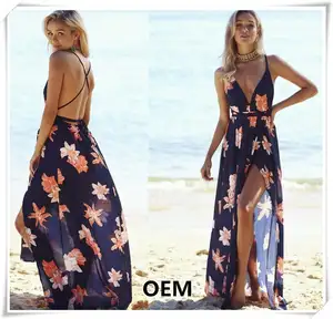 Custom women summer products floral print Long dress chiffon new style girls beach kaftan custom bikini cover up