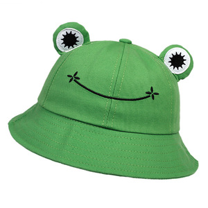 Frog-Shaped Bucket Hat Cotton Sun Protection Hat For Kids Spring Summer Unisex Green Black Khaki Yellow Pink Orange Red - Product Image 2