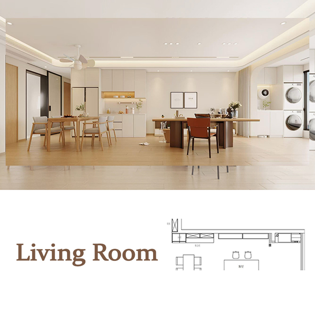 Warm Modern Cream Style Home Interior Design Case, One-Stop Decoration Material Supply Service,CAD Drawings & 3D Renderings,