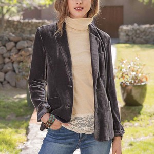 Blazer de Oficina para <span class=keywords><strong>Mujer</strong></span>, Corte Entallado, Elegante, de <span class=keywords><strong>Terciopelo</strong></span>, Cierre de un Botón, Color Sólido, Chaqueta de Traje Casual y Formal con Bolsillos - Product Image 1