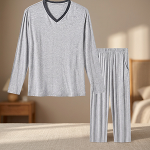 Winter <b>Men's</b> Sleepwear Ice Cool Modal Short Sleeve Knitted Pants Comfortable Breathable Casual Solid <b>Pajama</b> <b>Sets</b> - Product Image 3