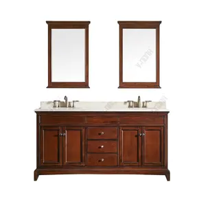 60 Inch Classic Mahogany Cabinet Double Sink Bathroom Cabinet Transitional Style Bathroom Vanity