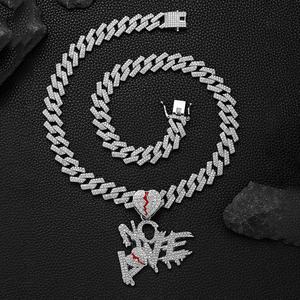 Chaîne cubaine glacée avec alliage et strass brillants, collier avec pendentif lettre <span class=keywords><strong>NOLOVE</strong></span> hip hop - Product Image 6