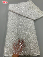 3736 Tissu en dentelle de tulle nigérian africain de luxe couleur rose perlé, maille de perles de luxe, dentelle française perlée 2025 pour robe de soirée femme