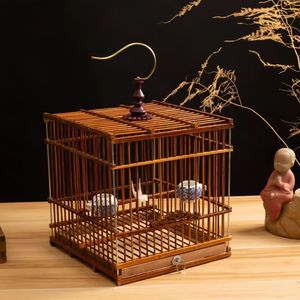 Kuş kafesi işlemeli dikdörtgen tasarım büyük kuş kafesi ile büyük taşınabilir bambu kare kafes - Product Image 1