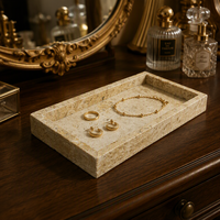 Plateau de rangement et de service rectangulaire en marbre travertin, pierre naturelle, écologique, de luxe, style nordique, pour bijoux, salle de bain, maison, hôtel