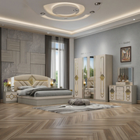 Ensemble de meubles de chambre à coucher moderne Royal Villa, lit king size avec tête de lit éclairée et rangement, cadre en MDF/bois, finition laquée, idéal pour hôpitaux et hôtels