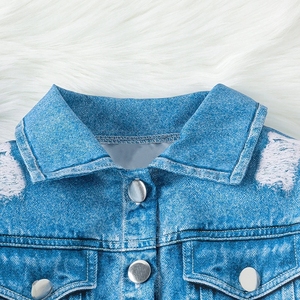 2024 autunno caldo Design per bambini e ragazze set di vestiti a manica lunga 4-7Y cappotto in Denim blu gonna strappata tuta per bambini - Product Image 4