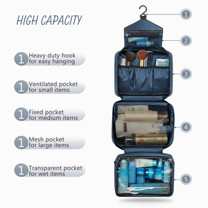 Bolsa de <span class=keywords><strong>Maquillaje</strong></span> Impermeable Personalizada con Separación para Artículos Secos y Húmedos, Organizador Plegable de 4 Secciones, Bolsa de Cosméticos Colgante para Viajes, para Hombres y Mujeres - Product Image 3