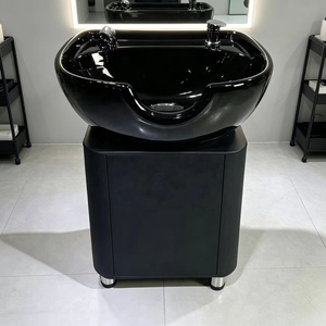 Bac à shampoing portable en céramique moderne pliable pour salon de coiffure avec base sur colonne – Équipement professionnel pour salon - Product Image 1