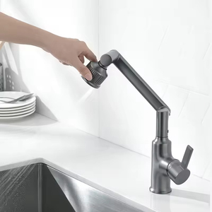 1080 °   Robinet de lavabo à bras mécanique pivotant avec affichage LED de la température, robinet de cuisine/salle de bain extractible à 3 modes (gris canon et blanc) - Product Image 3