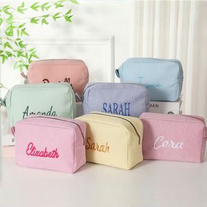 Bolsa de Aseo de Algodón a Rayas Bordada Personalizada, Estilo Europeo Retro, Expandible, Plegable, Ligera, Duradera y Portátil para Maquillaje - Product Image 2