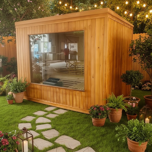 Sauna da Giardino Quadrata con Veranda, in Legno di Cedro Rosso <span class=keywords><strong>e</strong></span> Pino Bianco, Dotata di Stufa, Vendita all'Ingrosso - Product Image 5