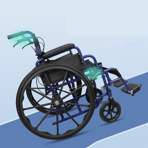 Fauteuil roulant manuel bleu en acier haute teneur en carbone, pliable et léger, pour personnes âgées et handicapées - Product Image 3