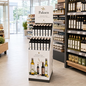Corrugated Cardboard Floor Display <b>Stand</b> for Olive Oil Bottles Supermarket Retail POS Display - Product Image 1