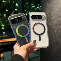 Coque de téléphone transparente avec charge sans fil et paillettes brillantes pour Google Pixel 11 10 9 Pro XL 10 9 8A, coque magnétique transparente antichoc