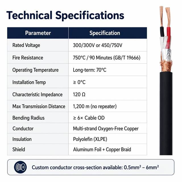 Flame Retardant Low Smoke Flexible Screened Power Cable 120 Ohm for Building Automation BAS Security Monitoring