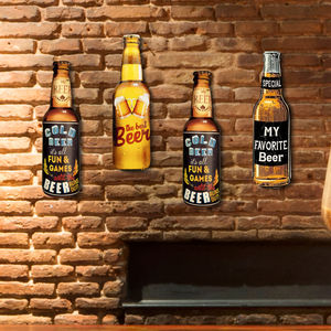 Металлическая вывеска для пивной бутылки с тиснением под заказ, винтажная Жестяная Табличка неправильной формы с УФ-печатью для настенного декора - Product Image 1