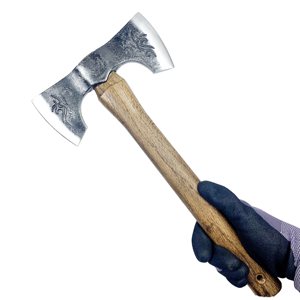 Double Bit High Carbon Steel <b>Axe</b> with Wooden <b>Handle</b> Industrial Grade DIY Hatchet for Outdoor Camping - Product Image 1