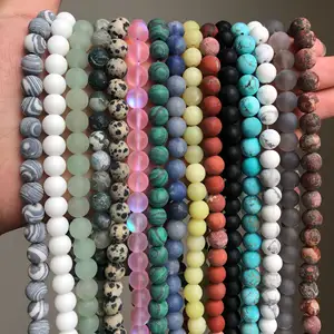 Wholesale Matte Frosted black agate tiger Eye turquoise amazonite Stone Round Beads For Jewelry Making Diy Bracelet