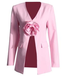 2025新着女性春ピンクブレザーファッション3D花柄シックディープVネックセクシーブレザー - Product Image 1