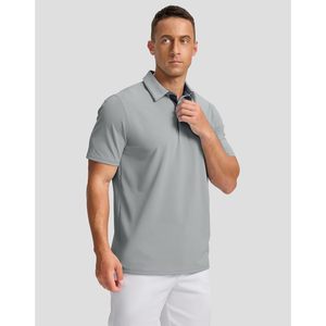 Polo de golf pour homme, coupe ajustée, manches courtes, col à 3 boutons, protection solaire, tissu respirant et anti-transpiration. - Product Image 2
