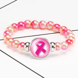 Brustkrebs bewusstsein Frauen Rotes Band Stretch Perlen Armband