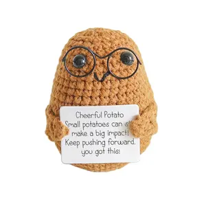 Hot selling hand knitted dolls positive energy potato dolls funny expression packs pendants trendy knitted wool toys