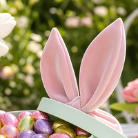Boîte cadeau cylindrique en papier vert menthe avec oreilles de lapin, poignée en velours, emballage floral pour Pâques