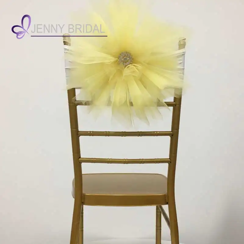 C315E China Jenny Bruids Crème Bloem Tule Stof Banket Bruiloft Decoratie Stoelbekleding Sjerpen Voor Plastic Stoelen