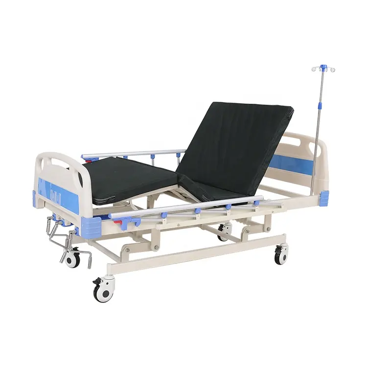 เตียงแบบแมนนวลพร้อมที่นอนสำหรับโรงพยาบาล,เครื่องมือทางการแพทย์ข้อเหวี่ยงโลหะ3แบบปรับได้