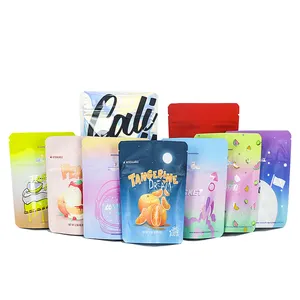 Printed holographic Mylar bag biodegradable candy coffee biscuit snack packaging plastic bag stand up pouch ziplock aluminum bag