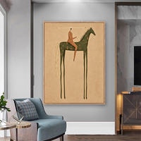 Peinture à l'huile sur toile personnalisée avec portrait encadré de cheval aux longues jambes, art mural vert pour la décoration de salle à manger