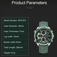 NAVIFORCE 9197 jam tangan Digital Quartz pria, jam tangan olahraga mewah tali kulit LCD dengan Alarm antiair dan tampilan ganda