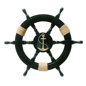 Hoch bewertetes nautisches Schiffs rad Schwarz mit drapiertem Seil Haus dekoration Lieferanten herstellung und Exporteur