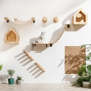 Struttura da arrampicata a parete per gatti di varie dimensioni gatto albero in legno massiccio gatto che salta piattaforma da parete mobili per animali domestici