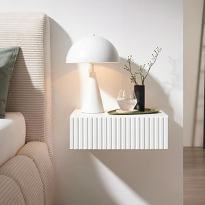 Mesa <span class=keywords><strong>de</strong></span> <span class=keywords><strong>Noche</strong></span> Flotante <span class=keywords><strong>de</strong></span> Diseño Ahorrador <span class=keywords><strong>de</strong></span> Espacio con Montaje en Pared, Acabado <span class=keywords><strong>Blanco</strong></span> Acanalado, para Dormitorio o Sala <span class=keywords><strong>de</strong></span> Estar, MOQ 300 - Product Image 1