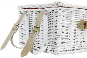 <strong>White</strong> <strong>Washed</strong> Willow Hamper Cooler Bag Handwoven Romantic Wicker Picnic <strong>Basket</strong> for 2 - Product Image 3