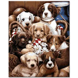 3D DIY Wall Art Handmade Gift Dogs Acrylic Oil Painting On Canvas Animal Paint by Numbers Kits for Kids Adults Beginner