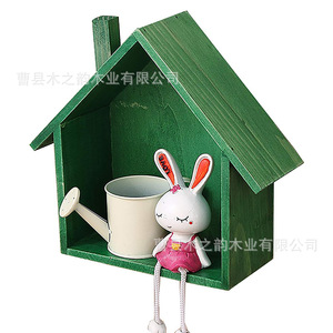 Wooden House Shaped <b>Wall</b> <b>Mounted</b> Flower Rack Storage <b>Shelf</b> For Home Decoration Balcony Plant Display - Product Image 2