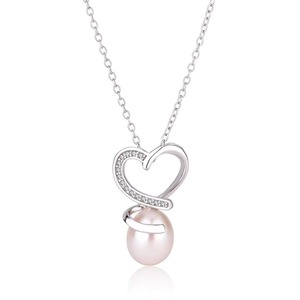 Kammy สร้อยคอจี้มุกหัวใจสีเงิน925สุดอินเทรนด์ของผู้หญิงขนาด8-8.5มม. สแตนเลสสตีลมีโพรงกลวงแบบไม่สม่ำเสมอ - Product Image 1