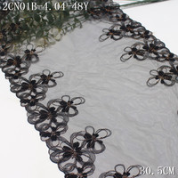 Accessoires de vêtements en gros, dentelle de luxe, largeur 30 cm, tulle noir, paillettes, broderie florale fantaisie, dentelle en maille pour robe Abaya