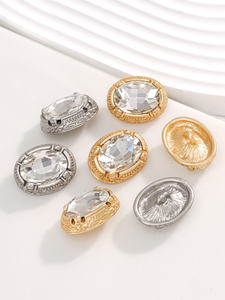 Tinh Tế Kẽm Hợp Kim Kim Loại Nút Pha Lê Inlay Phong Cách Cổ Điển Mô Hình Hình Bầu Dục 18Mm Khắc Cạnh Cho Denim May Mặc - Product Image 6