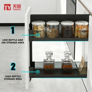 TIANYI Slim Pull Out Spice Rack Organizer for <b>Kitchen</b> Cabinet Narrow Side Basket with Glass Soft Close Drawer Storage - Product Image 3
