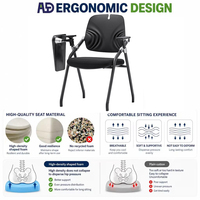 Chaise de formation ergonomique pliable avec tablette d'écriture, dossier en maille respirante, siège rembourré et base à quatre pieds en métal pour conférence