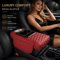 Boîte de rangement pour console centrale de voiture Luxfit en cuir Nappa de luxe, avec double porte-gobelets, poche latérale, emplacement pour téléphone, universel
