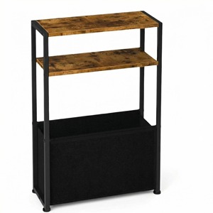 Bathroom Storage Rack Double Layer <b>Walnut</b> Color Metal Frame Freestanding <b>Shelf</b> With Drawer For Towels And Toiletries - Product Image 5