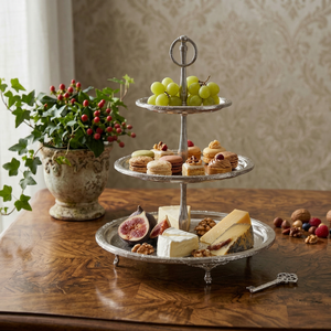 Three Tier Silver <b>Cake</b> <b>Stand</b> Handmade Multi Layer Dessert Display Rack for Tea Party Snack Serving - Product Image 1